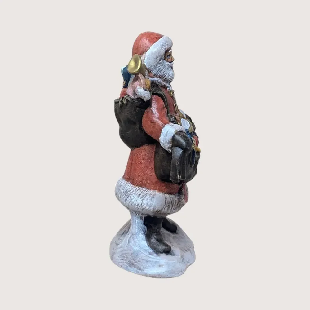 Vintage Handpainted Ceramic Santa Toy Bag Figurine